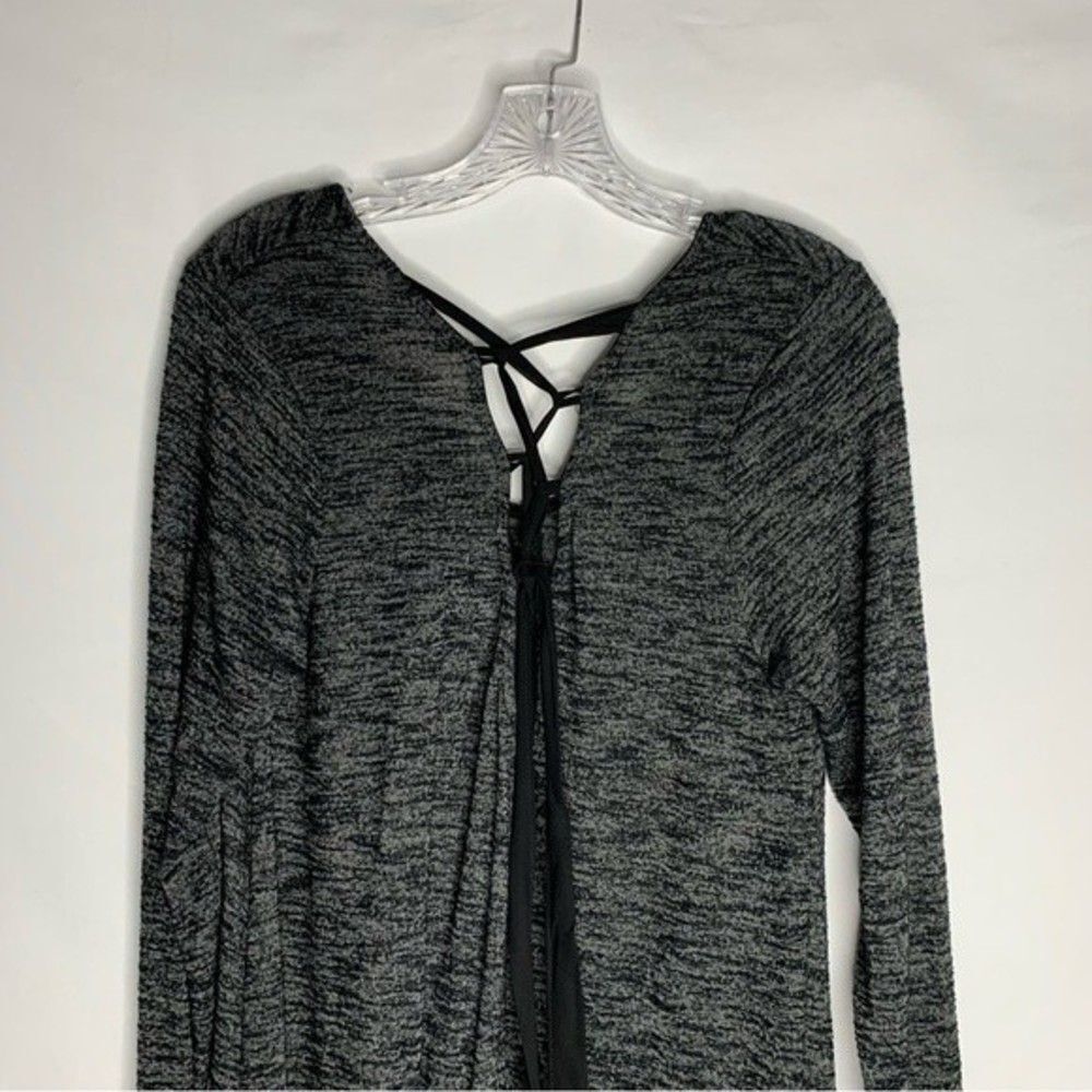 Just Be Dress Women's 1X Heathered Black Speckled Long Sleeve Lace Up Tie Hacci - Picture 7 of 9